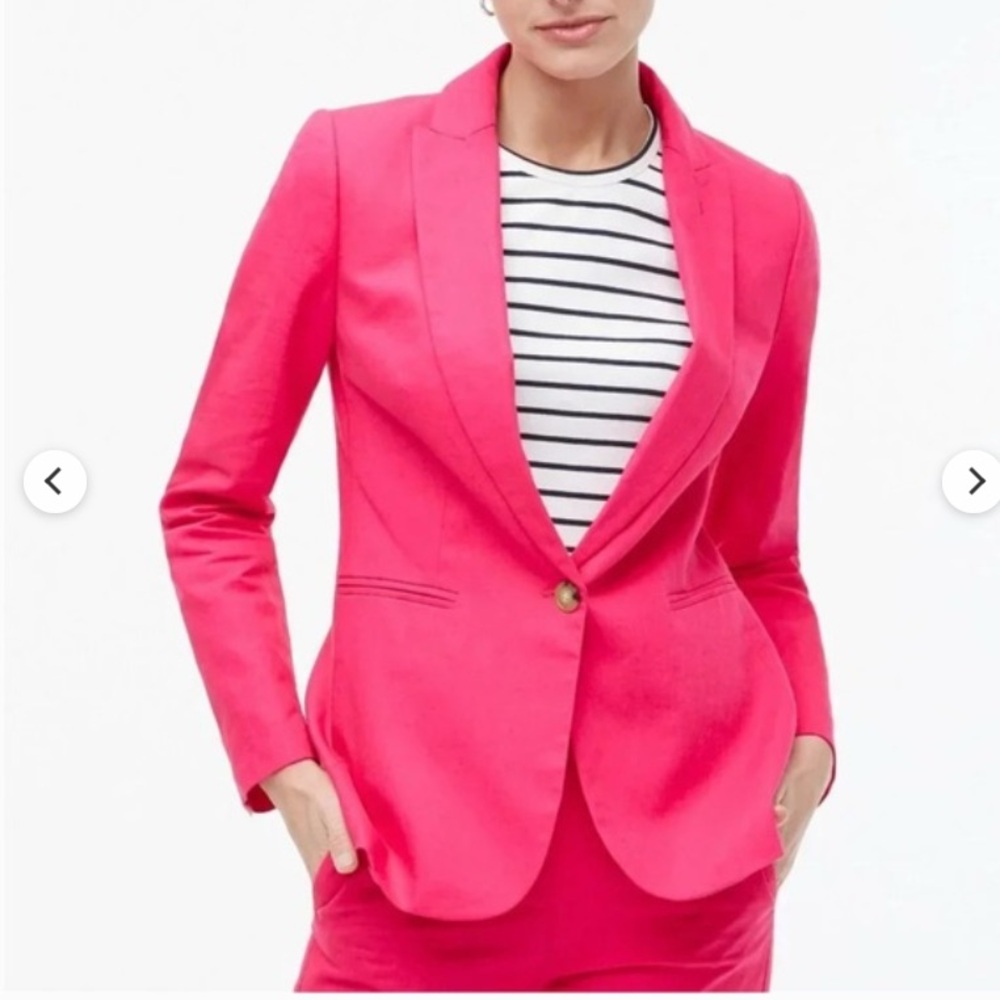 J. Crew Sz 6 Bright Pink Single-Button Tailored Linen Blend Women’s Blazer